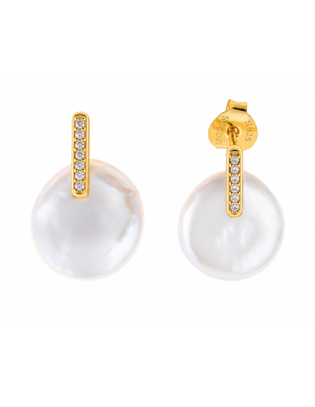 Pendientes para Mujer de Plata Dorada con Perlas y Circonitas - Salvatore 190A0040