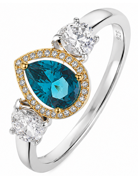 Anillo para Mujer de Plata Circonitas con Blancas y Piedra Azul - Salvatore 136S0441/16