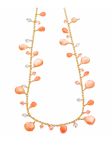 Collar para Mujer de Plata Dorada con Cristales Rosa Coral - Salvatore 163CM002