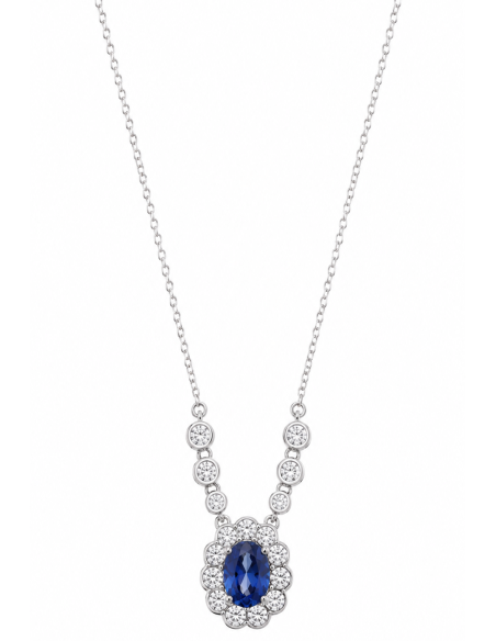 Collar para Mujer de Plata con Circonita Azul zafiro y Circonitas Blancas - Salvatore 136C0424