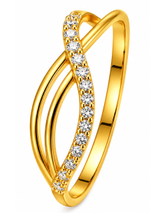 Anillo para Mujer diseño cruzado con Circonitas - Oro Amarillo 18K