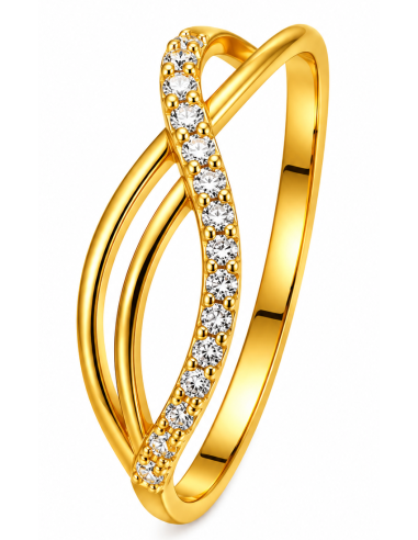 Anillo para Mujer diseño cruzado con Circonitas - Oro Amarillo 18K