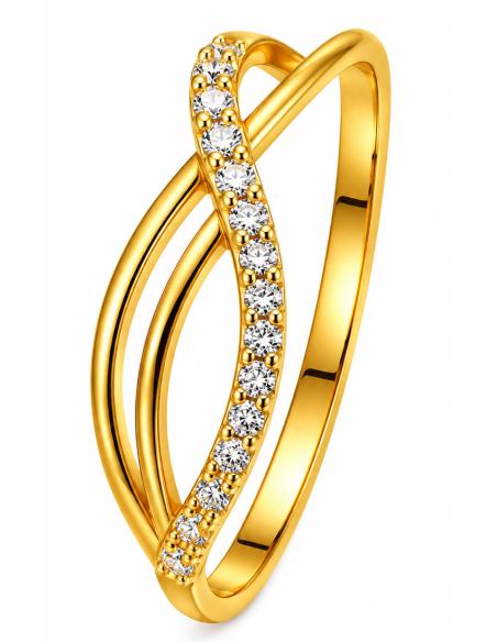 Anillo para Mujer diseño cruzado con Circonitas - Oro Amarillo 18K
