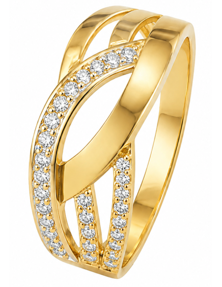Anillo para Mujer Diseño Cruzado Moderno con Circonitas - Oro Amarillo 18K