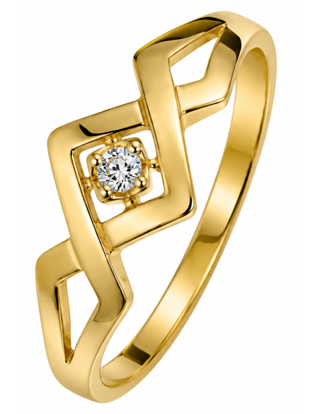 Anillo para Mujer Diseño Geométrico con Circonitas - Oro Amarillo 18K