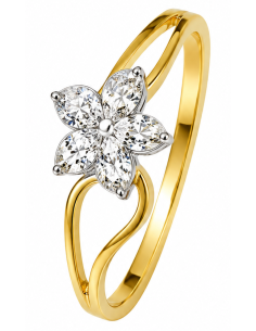 Anillo para Mujer Bicolor en forma de Estrella con Circonitas - Oro Amarillo 18K