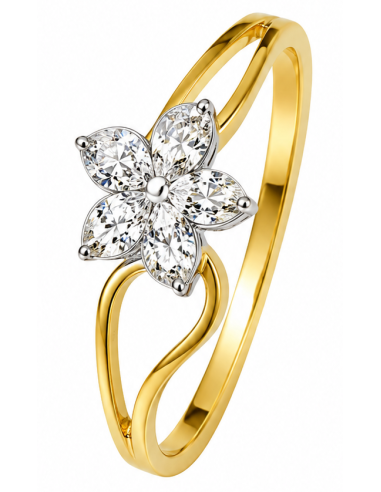 Anillo para Mujer Bicolor en forma de Estrella con Circonitas - Oro Amarillo 18K