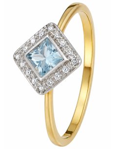 Anillo para Mujer con Circonitas Brillantes y Piedra Azul - Oro Amarillo 18K