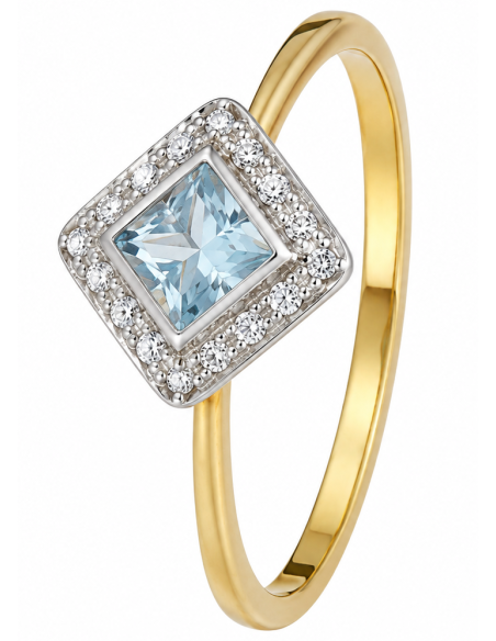Anillo para Mujer con Circonitas Brillantes y Piedra Azul - Oro Amarillo 18K