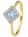 Anillo para Mujer con Circonitas Brillantes y Piedra Azul - Oro Amarillo 18K