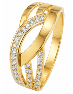 Anillo para Mujer Diseño Cruzado Moderno con Circonitas - Oro Amarillo 18K