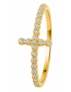 Anillo para Mujer en forma de Cruz con Circonitas - Oro Amarillo 18K