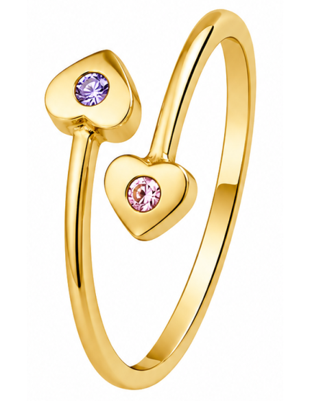 Anillo para Mujer Abierto con Corazones y Circonitas - Oro Amarillo 18K
