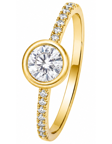 Anillo para Mujer Solitario con Circonitas - Oro Amarillo 18K