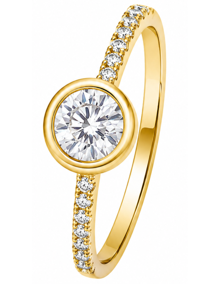Anillo para Mujer Solitario con Circonitas - Oro Amarillo 18K