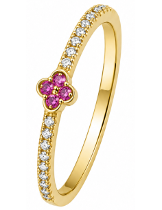 Anillo para Mujer Flor con Circonitas Blancas y Rosas - Oro Amarillo 18K