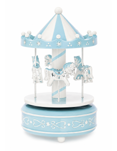 Carrusel Musical  Caballos Plateados10X18 CMS Celeste
