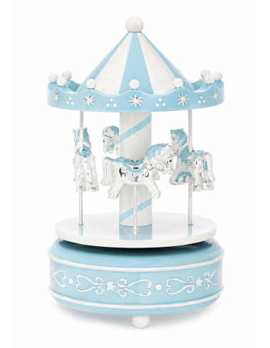 Carrusel Musical  Caballos Plateados10X18 CMS Celeste