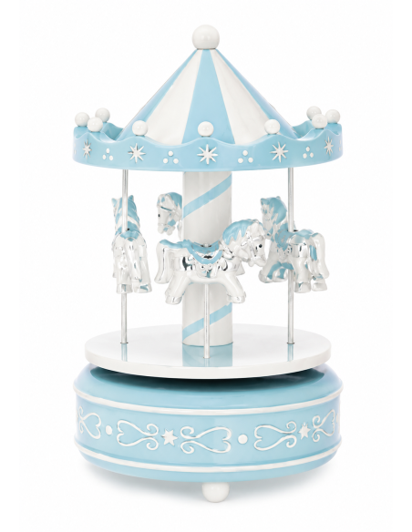 Carrusel Musical  Caballos Plateados10X18 CMS Celeste