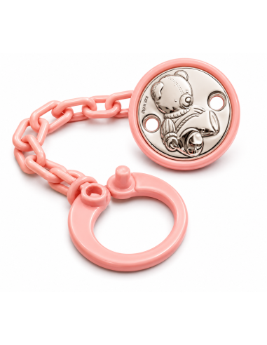 Pinza Infantil Chupete Oso Rosa - Global Argenti 08471