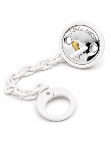 Pinza Infantil Chupete - Zapatito 'HOLA SOY' Blanco - Eventi EV3373/01B
