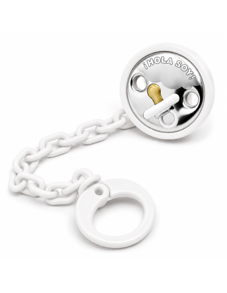 Pinza Infantil Chupete - Zapatito 'HOLA SOY' Blanco - Eventi EV3373/01B