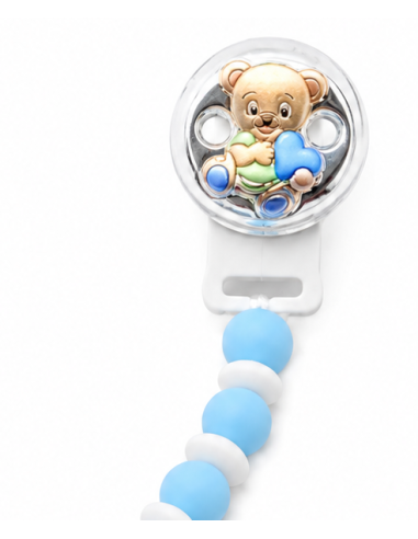 Pinza Infantil Chupete con Bolas de Silicona para Morder Oso corazón Rosa - Valenti 75064C