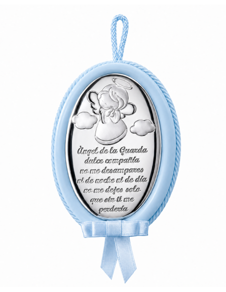 Medallon de Cuna Infantil Ángel de la Guarda Celeste Oracion Español - Eventi EV5104/01SC