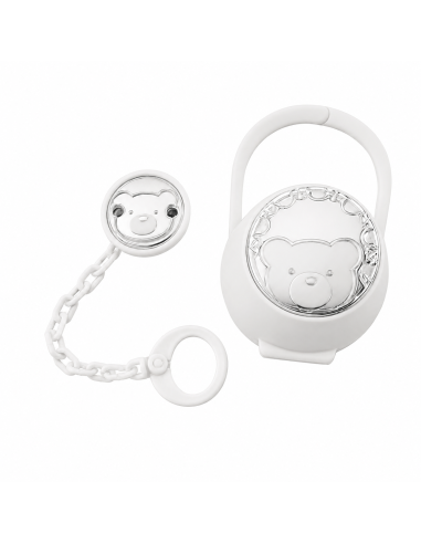 Set Infantil Portachupetes con Pinza Oso Blanco - Eventi EV54526/02B