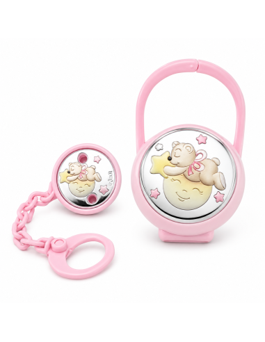 Set Infantil Portachupetes con Pinza Oso luna Rosa - Eventi EV3414/01R