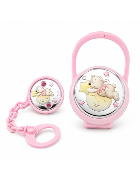Set Infantil Portachupetes con Pinza Oso luna Rosa - Eventi EV3414/01R