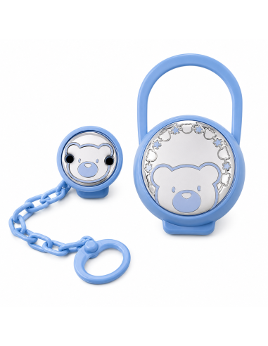 Set Infantil Portachupetes con Pinza Oso Azul - Eventi 54526/02C