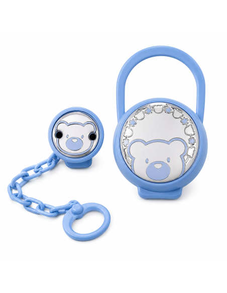 Set Infantil Portachupetes con Pinza Oso Azul - Eventi 54526/02C