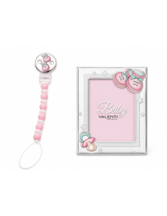 Set Infantil Pinza Mordedor Peucos y Marco de fotos Chupete con Peucos Rosa - Valenti 75096 RA