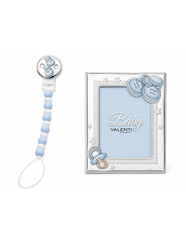 Set Infantil Pinza Mordedor Peucos y Marco de Fotos Chupete con Peucos Azul - Valenti 75096 C