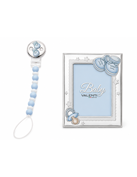 Set Infantil Pinza Mordedor Peucos y Marco de Fotos Chupete con Peucos Azul - Valenti 75096 C