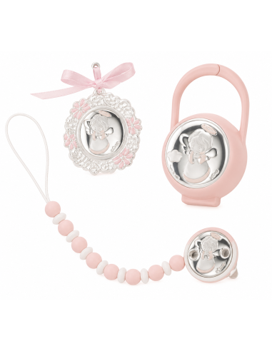 Set Infantil Porta chupetes, Pinza con mordedor y Medalla cuna EV5106/06R