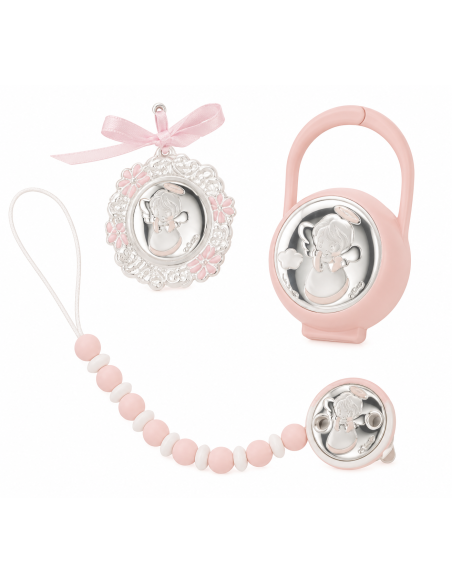 Set Infantil Porta chupetes, Pinza con mordedor y Medalla cuna EV5106/06R