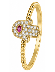 Anillo para Mujer Mano de Fátima con Circonitas - Oro Amarillo 18K