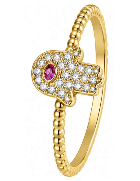 Anillo para Mujer Mano de Fátima con Circonitas - Oro Amarillo 18K