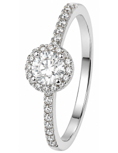 Anillo para Mujer con Circonita Central y Circonitas - Oro Blanco 18K