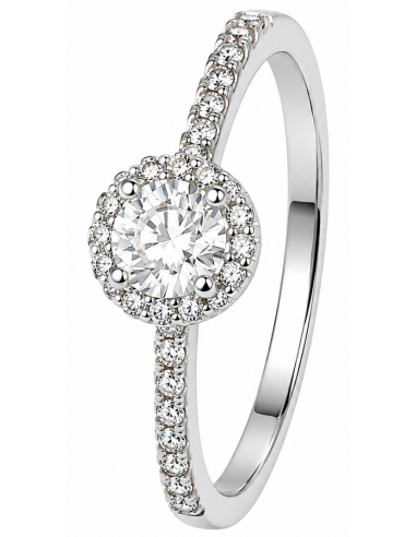 Anillo para Mujer con Circonita Central y Circonitas - Oro Blanco 18K