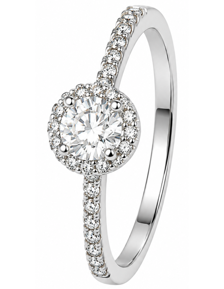 Anillo para Mujer con Circonita Central y Circonitas - Oro Blanco 18K