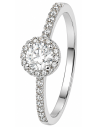 Anillo para Mujer con Circonita Central y Circonitas - Oro Blanco 18K