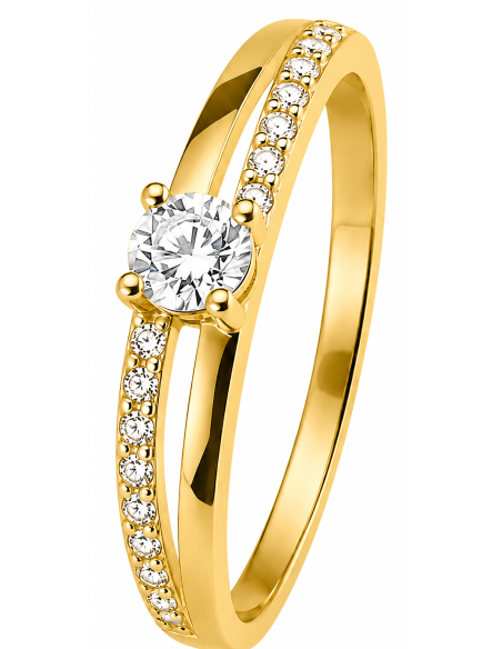 Anillo para Mujer Solitario con Circonitas - Oro Amarillo 18K
