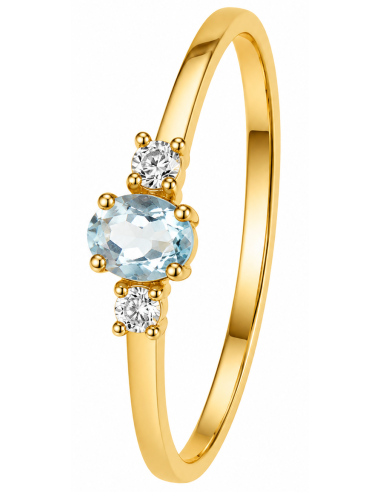 Anillo para Mujer con Aguamarina y Circonitas - Oro Amarillo 18K
