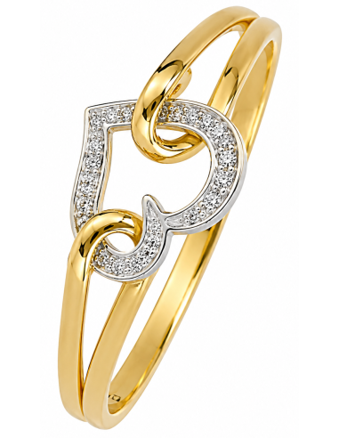 Anillo para Mujer Bicolor Corazón con Circonitas - Oro Amarillo 18K