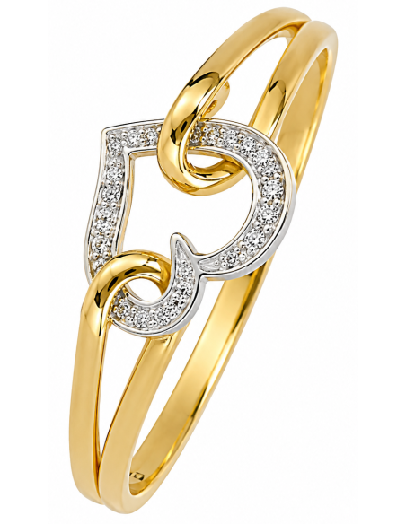 Anillo para Mujer Bicolor Corazón con Circonitas - Oro Amarillo 18K