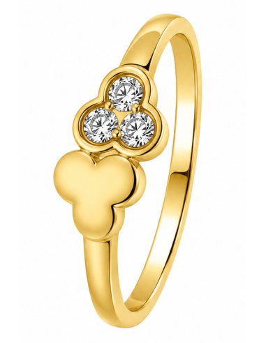 Anillo para Mujer Trébol con Circonitas - Oro Amarillo 18K