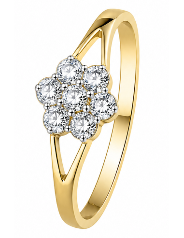 Anillo para Mujer Flor con Circonitas - Oro Amarillo 18K